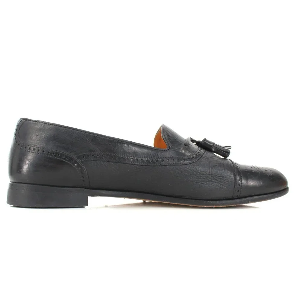 Mezlan Havana Black Deerskin Tassel Loafers Cap Toe Brogue Leather Men’s 10.5